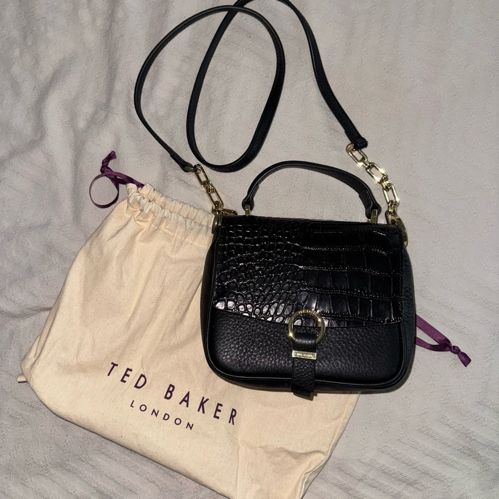 Ted Baker Black Croc-Pattern Crossbody Bag